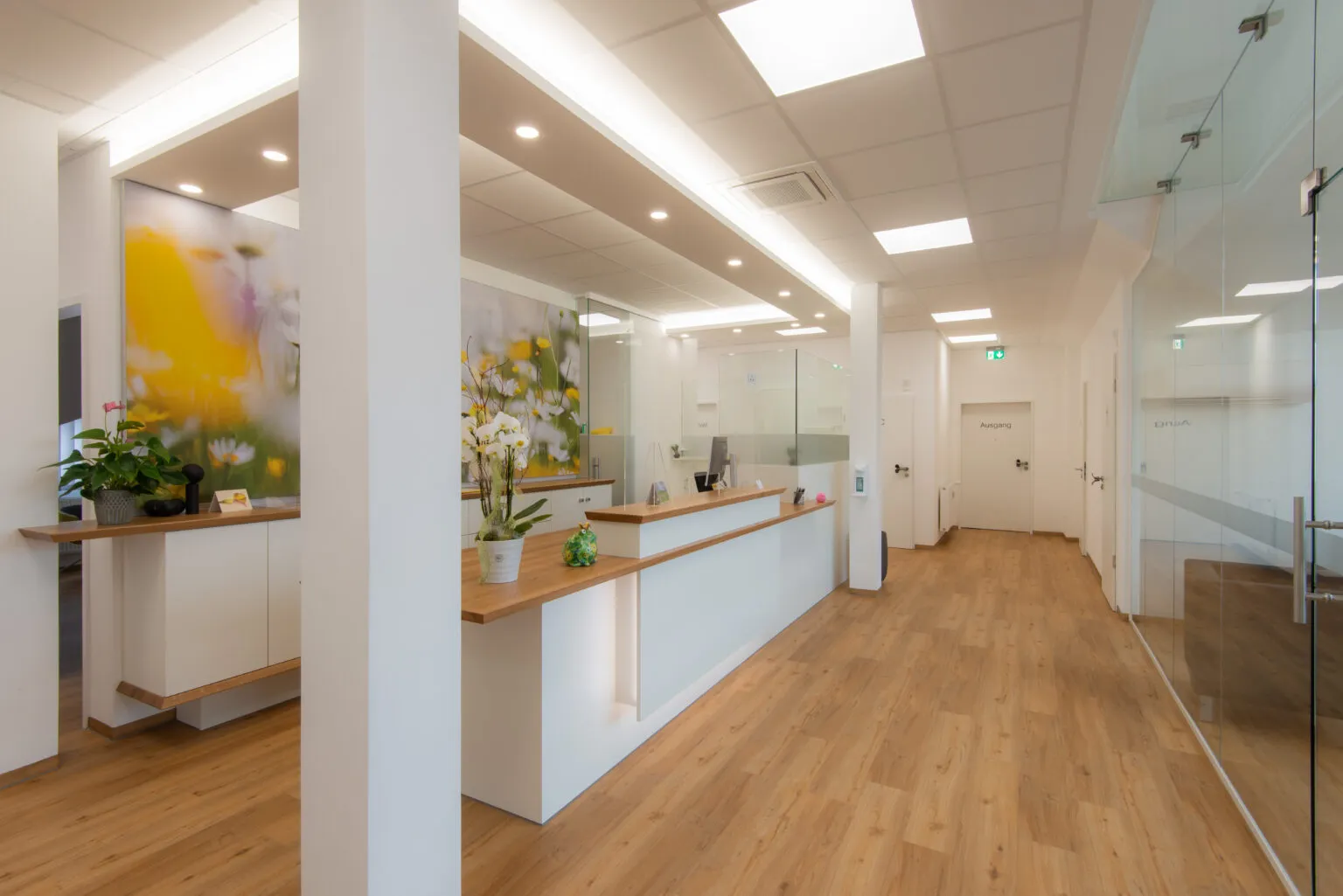 Empfangsbereich der Privatpraxis Dr. med. Susanne Lehmeyer.